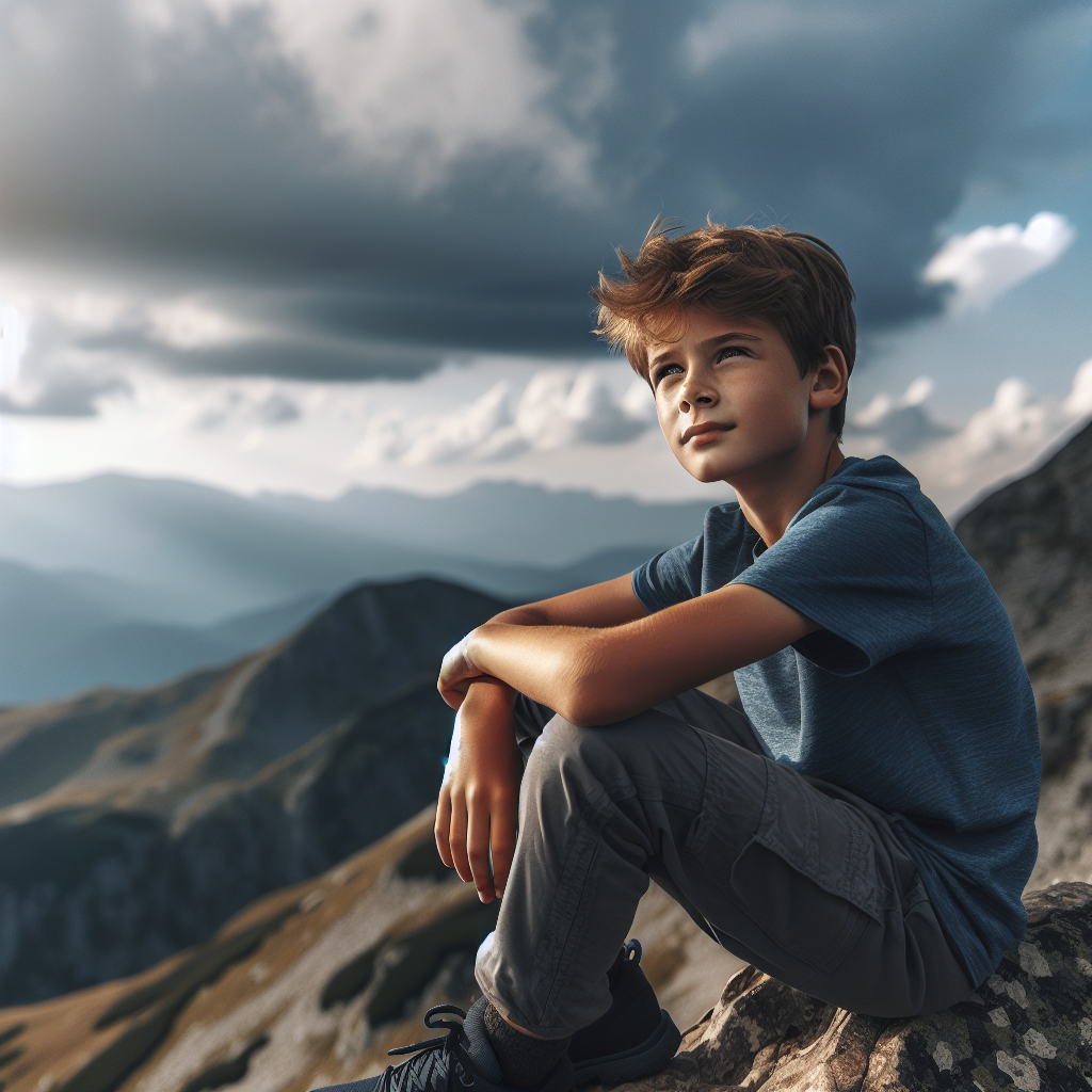 A Boy in Contemplation on the Mountain