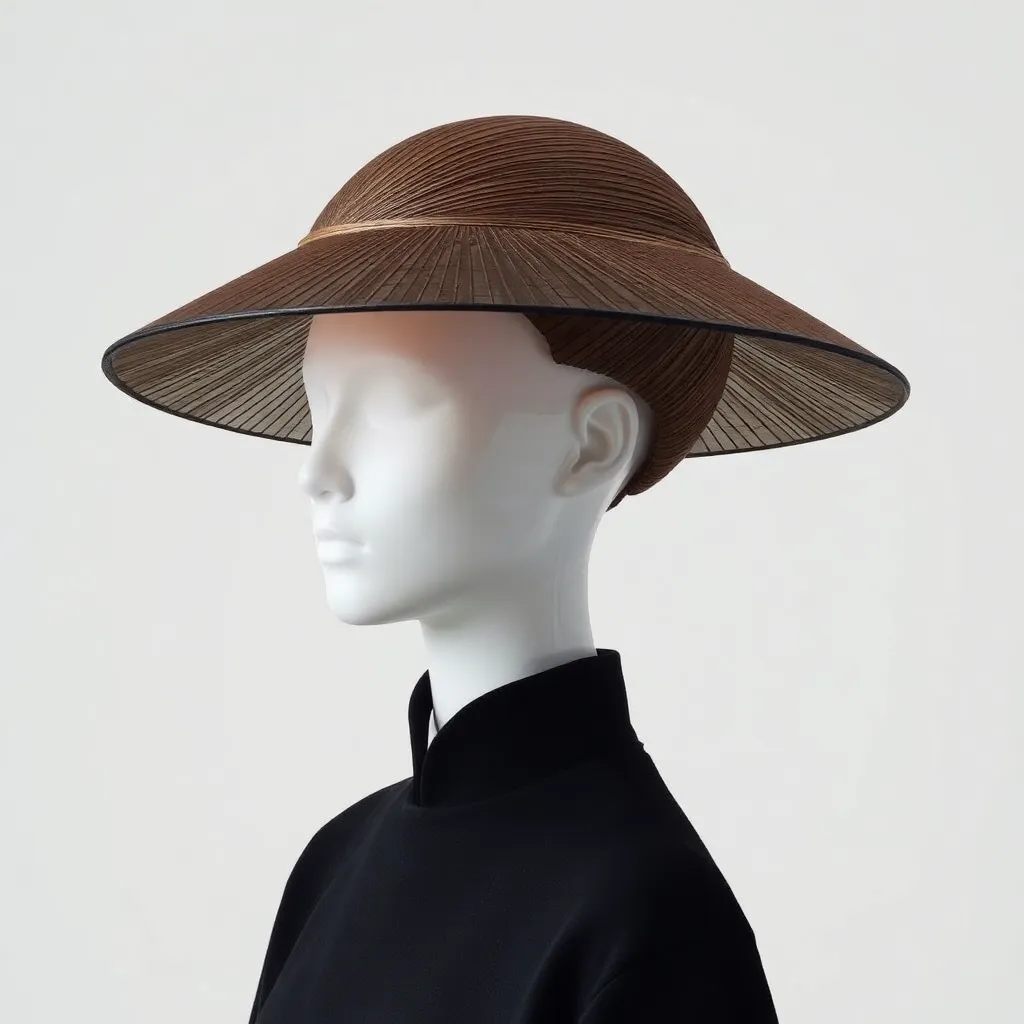 A modern reinterpretation of the traditional Korean gat hat, blending classic horsehair frame and translucent brim with contemporary fashion elements, sleek and stylish design, fusion of traditional and futuristic aesthetics, artistic and elegant
