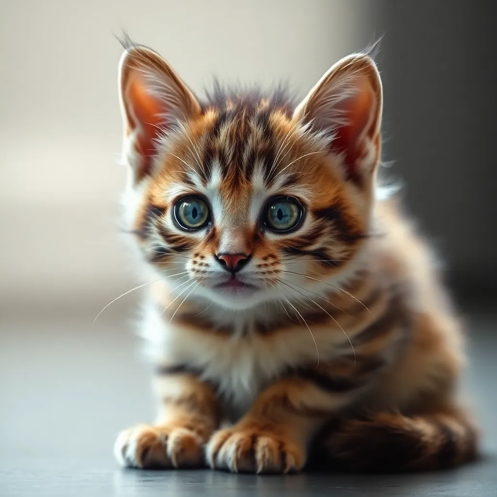 a realistic young cat, sitting and looking curious, soft fur, detailed eyes, natural lighting