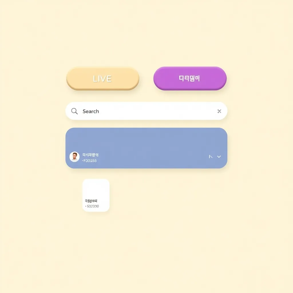 A website chat page UI with 16:9 aspect ratio, featuring a soft gold background (#FAF3E0) with subtle particle patterns. At the top, two soft 3D buttons labeled 'Live Chat' and 'Create Chat Room' with colors #FAF3E0 and #B2B2FF respectively, font size 16p