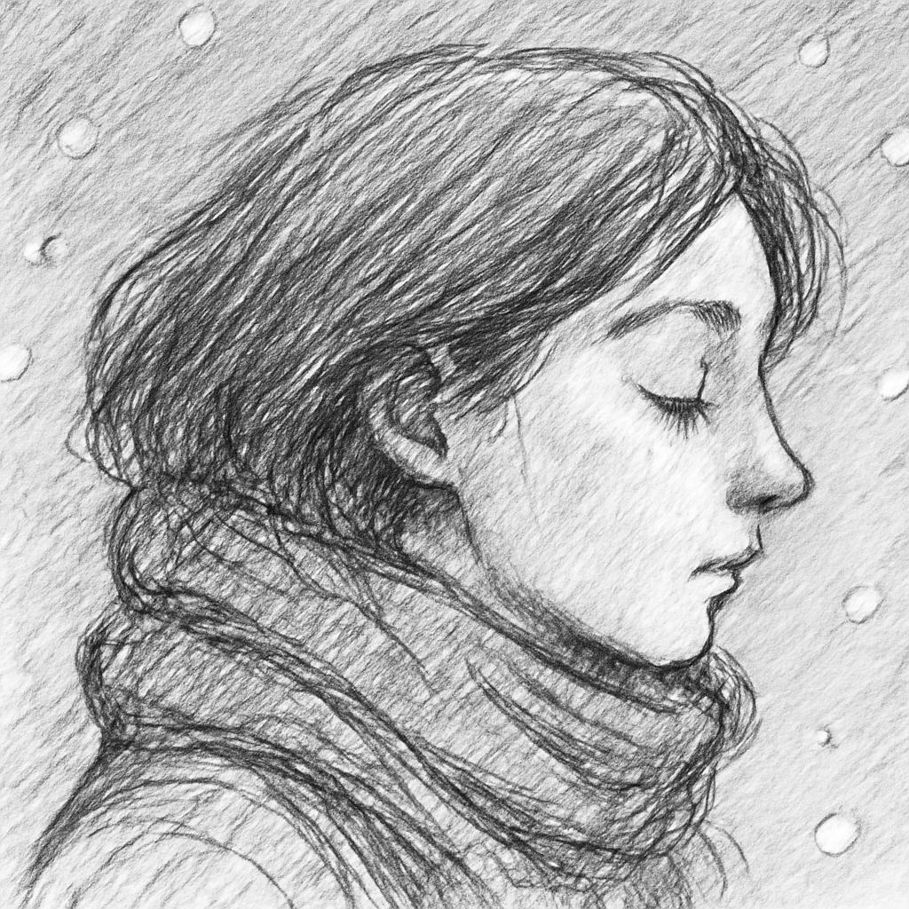 눈 오는 배경,여자 옆 얼굴, 차분한