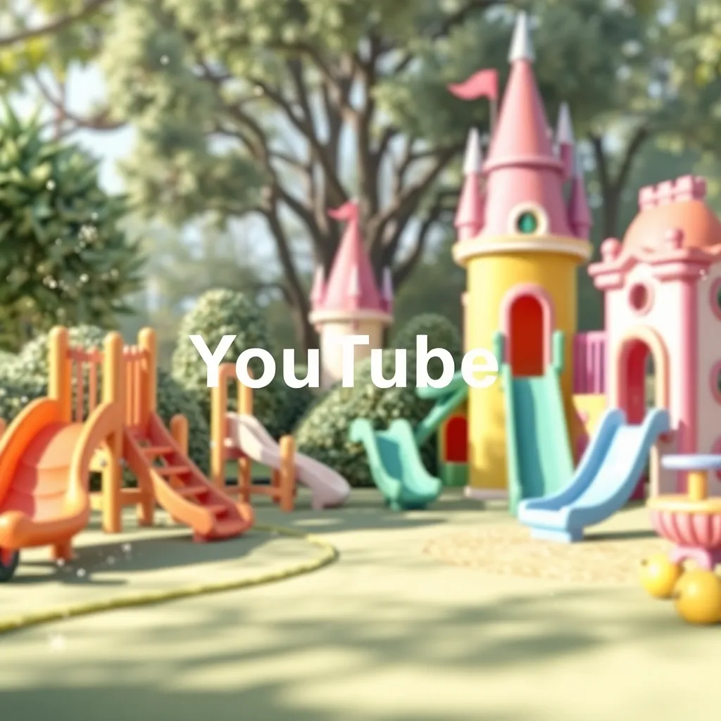 A realistic Disney-inspired children's playground scene with soft, whimsical playground equipment like slides, swings, and castle-like structures, featuring magical touches such as sparkles and fairy dust, with a dreamy blurred effect and no text or logos