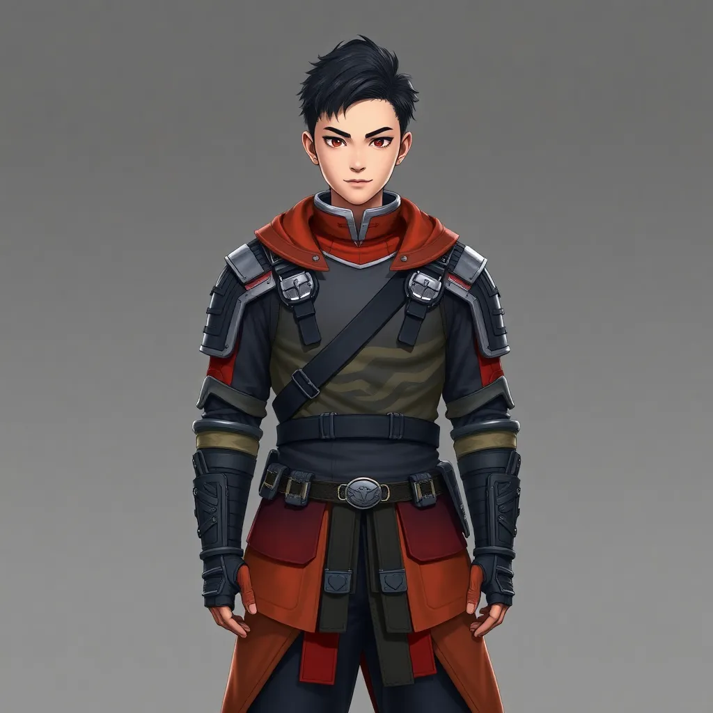 A young General Kang Gam-chan in full body frontal view, modern stylish fusion of traditional armor and streetwear, confident and heroic expression, sleek hairstyle, standing tall with a calm and strong presence, realistic, high detail, 800x800, 300dpi