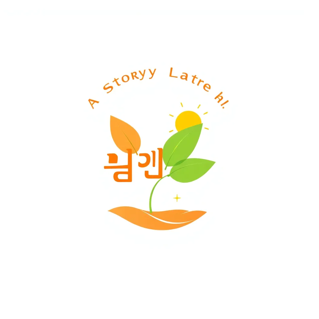 따뜻하고 부드러운 느낌의 심플한 스타일, 밝은 파스텔톤 색상 사용, 한국어 텍스트 '인생후반사연' 포함, 인생 후반을 상징하는 나뭇잎과 햇살 이미지가 조화롭게 어우러진 로고 디자인