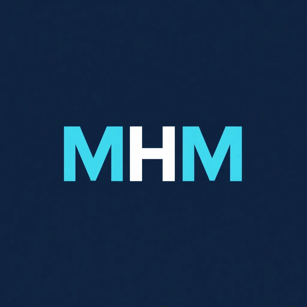 A modern, bold logo featuring the letters 'MHM' in a clean, strong typeface with a blue color scheme, minimalistic and professional style