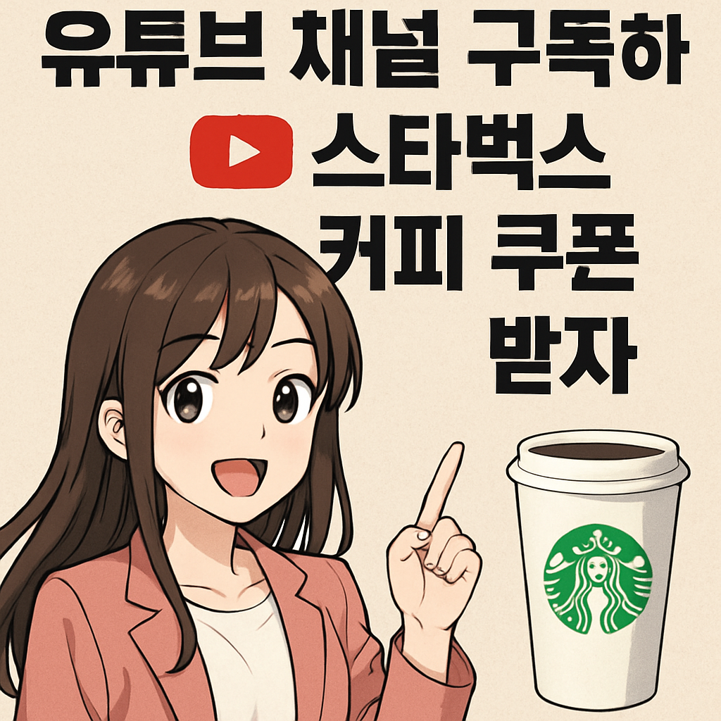 캐릭터와 함께 , 한글로 다음을 표시 해줘 " 디지털데일리 유튜브 채널 구독하고 스타벅스 커피 쿠폰 받아가세요 "