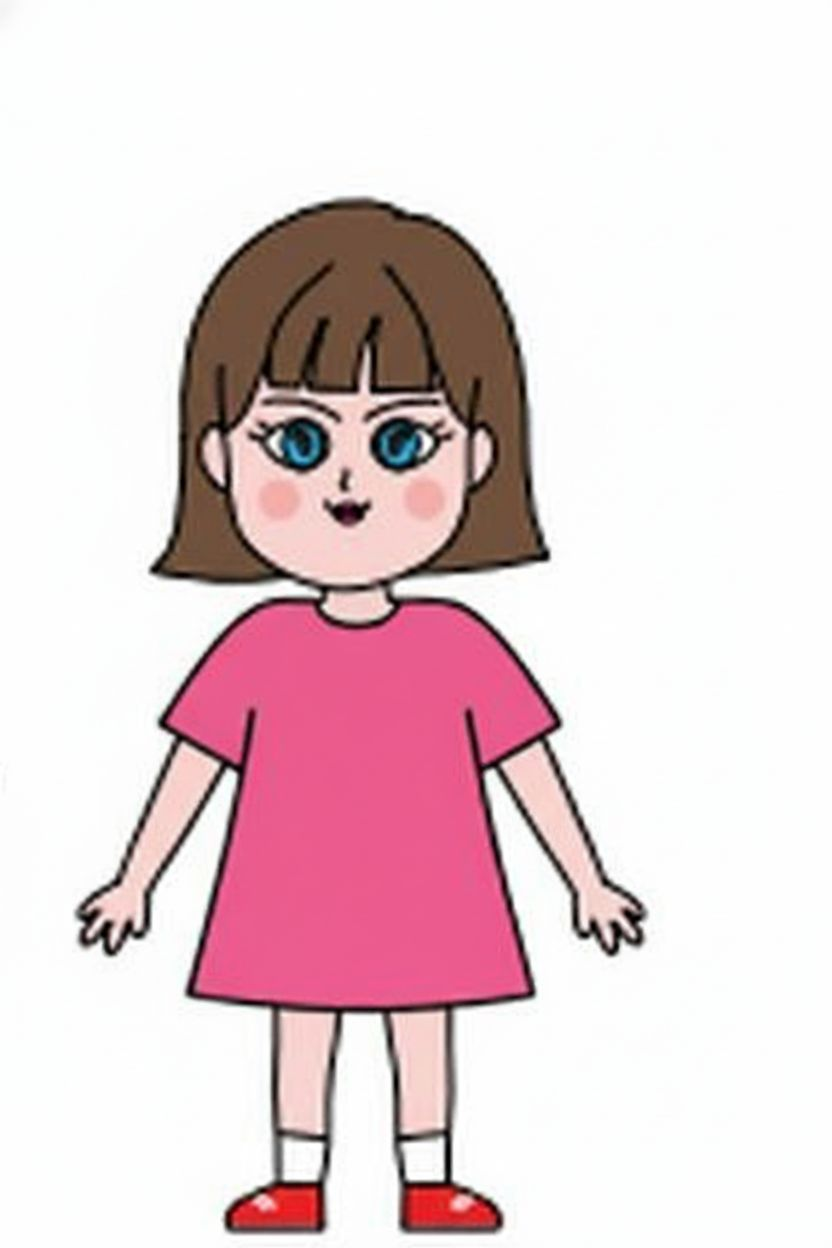 이 캐릭터가 핑크색 원피스를 입고 있는 사진