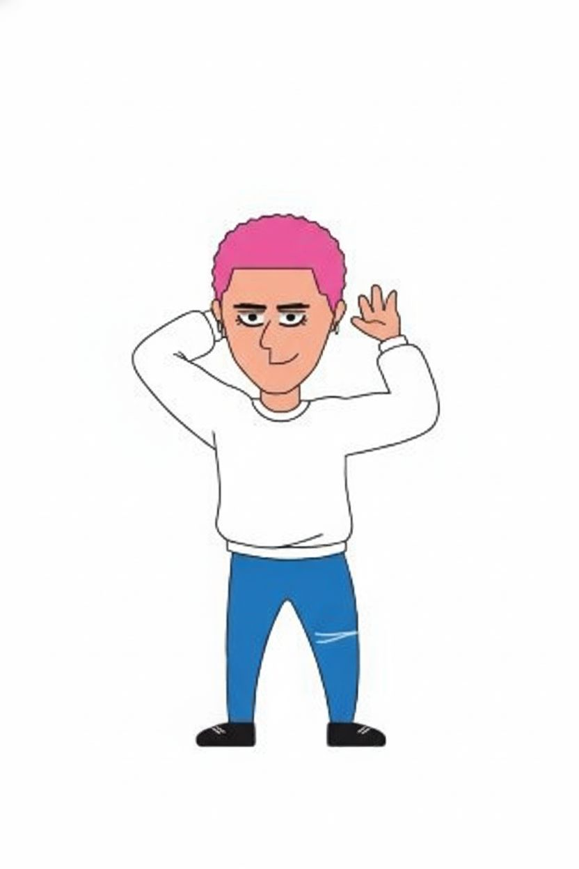 이캐릭터가 하얀 트레이닝복을 입은 사진