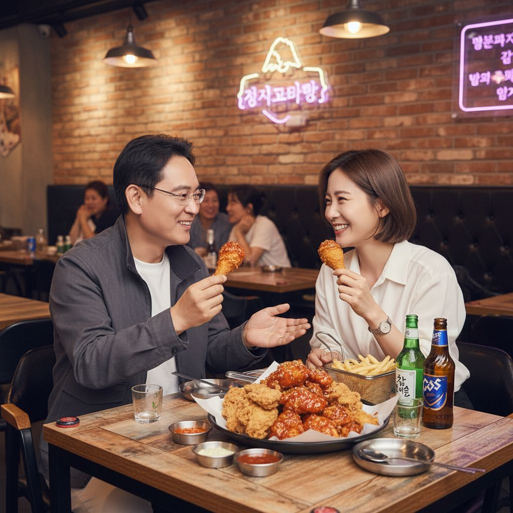 이 두사람이 같이 치킨 먹는 모습