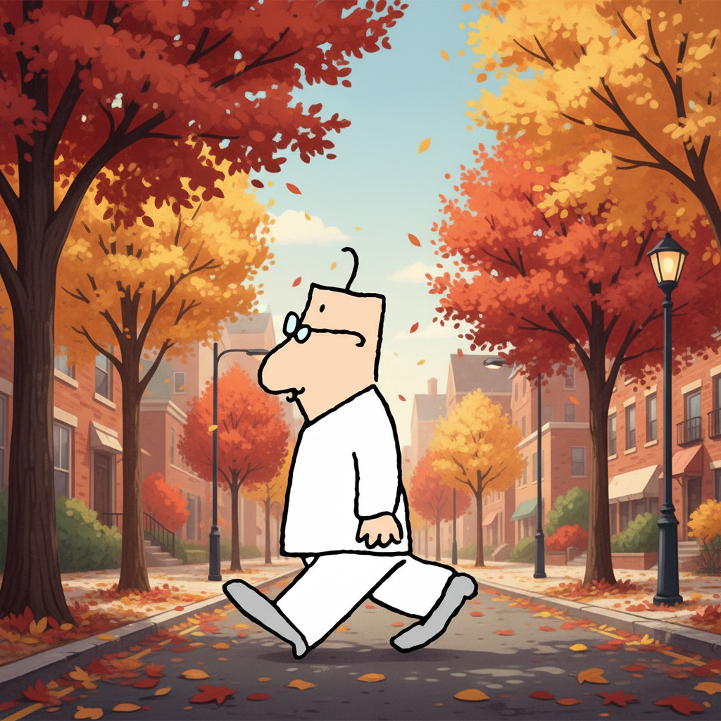 가을 길거리를 걷는 모습