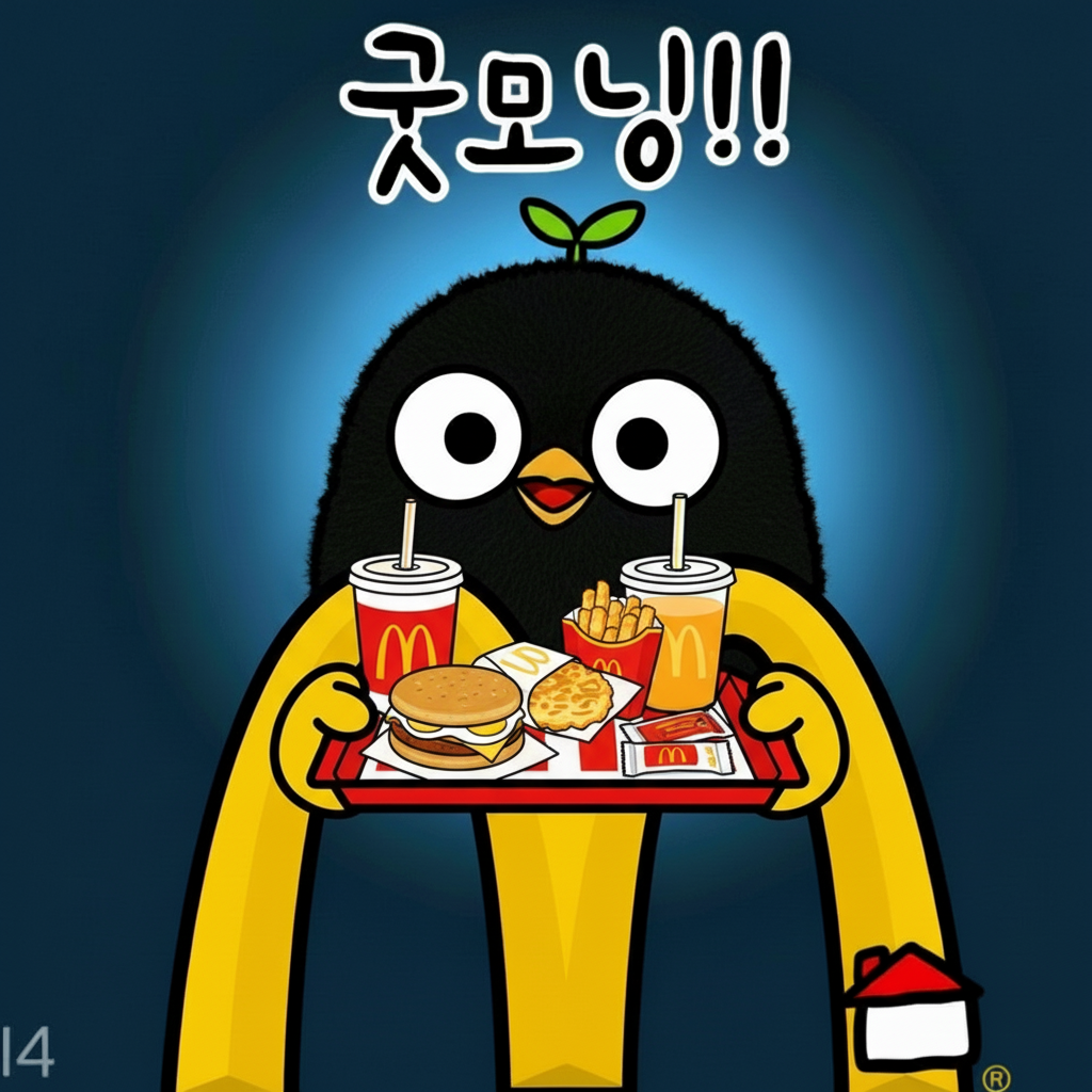 까망고니가 맥모닝들고있는 이미지생성해줘