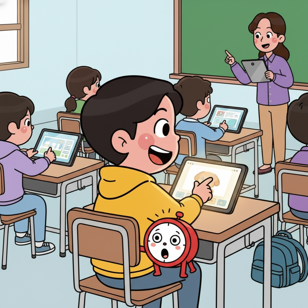 이 장면에서 가방에 있던 타이머가 튀어나와 지훈 태블릿을 슬쩍 보더니 깜짝 놀라는 모습.