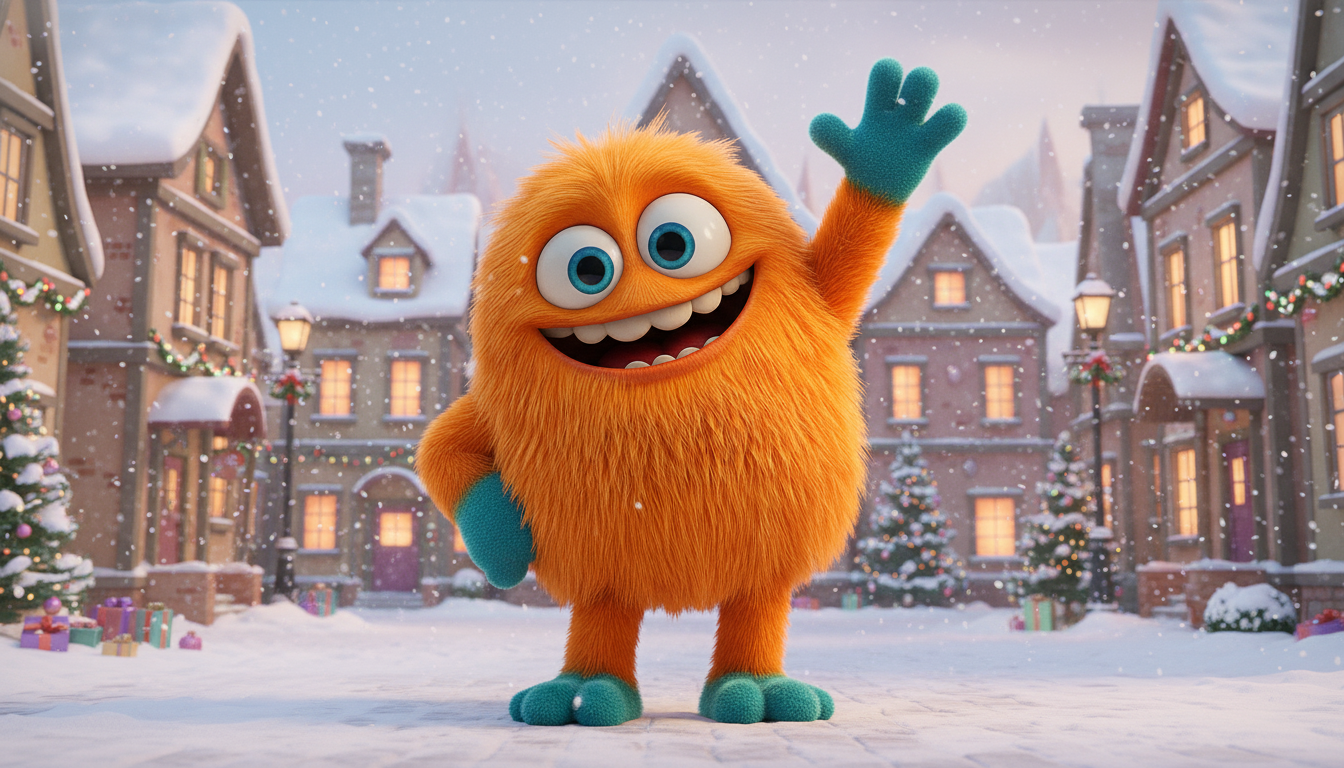 A full-body 3D animated character of a young monster named Jjori, in a soft, rounded, Pixar-style character design.

Jjori has a lively and playful appearance, with bright expressive eyes and a cheerful smile full of confidence.

Jjori stands energeticall