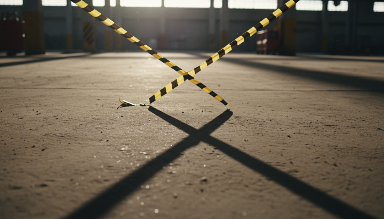warning tape shadows forming an X on the floor