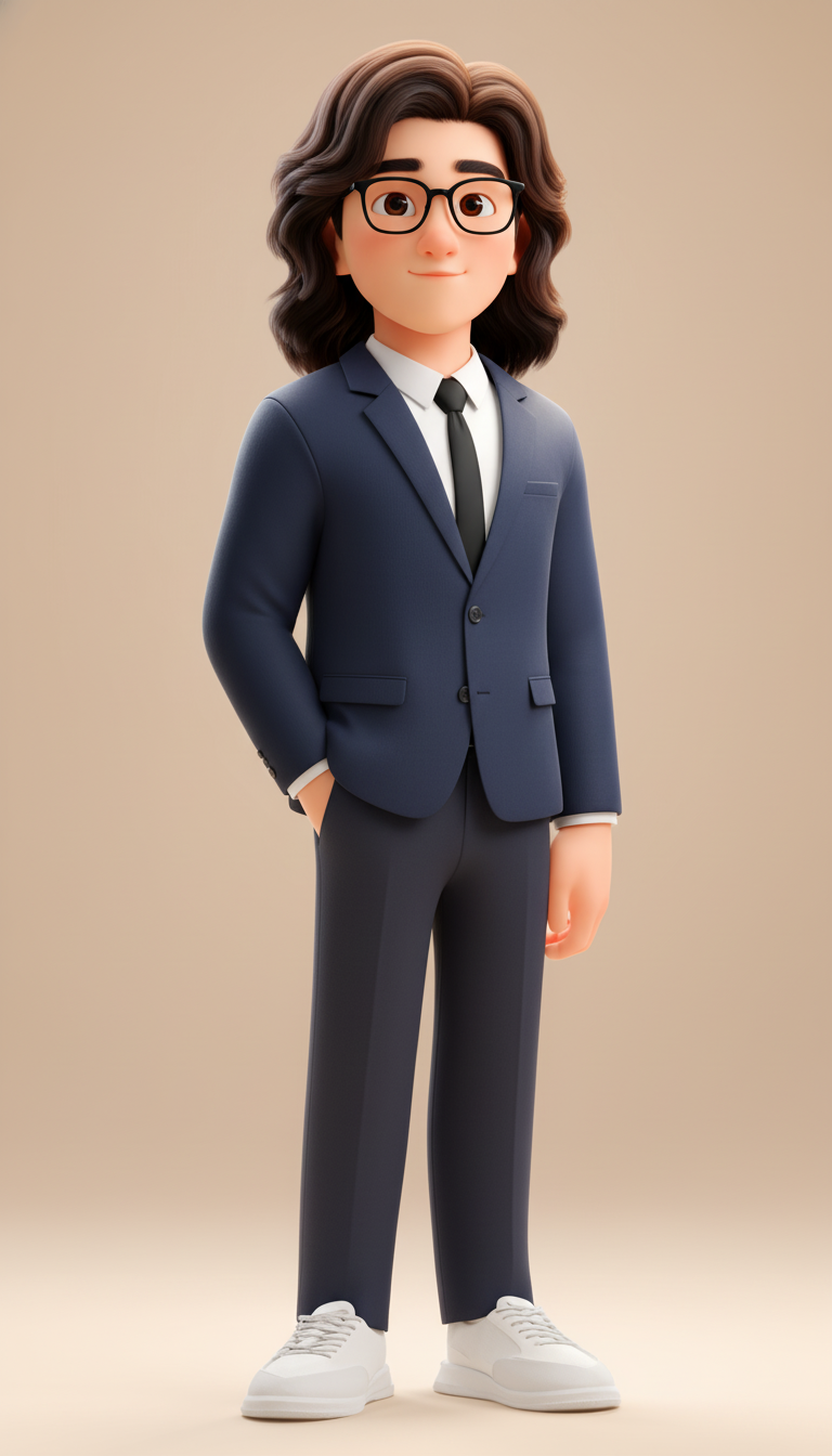 이 캐릭터가 정장을 입고 안경을 쓰고 단발머리인 이미지