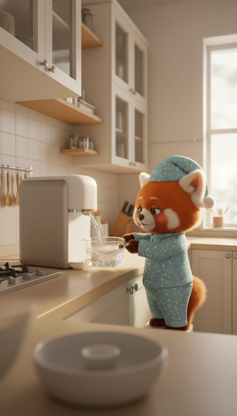 냄비에 물받는거 클로즈업