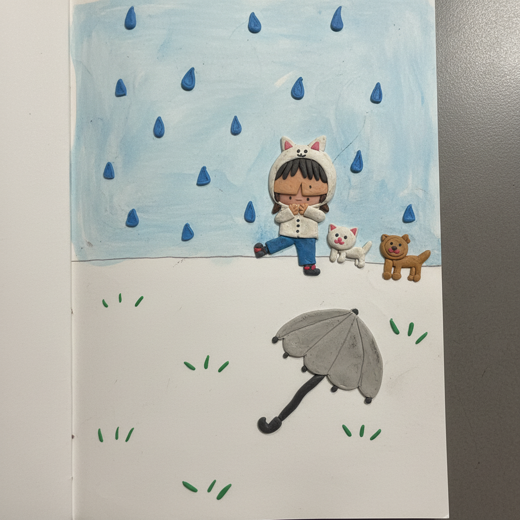 이 그림을 클레이로 만든 것같은 그림으로 만들어줘. 문자는 지워줘