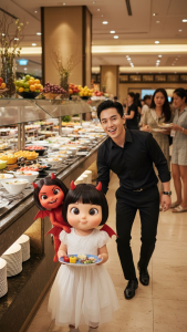 호텔 뷔페에서 날개 달린 귀여운 악마의 베이컨 추천!